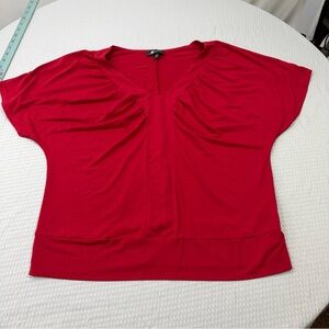 AB Studio Red V-Neck Short Sleeve Gathered Top